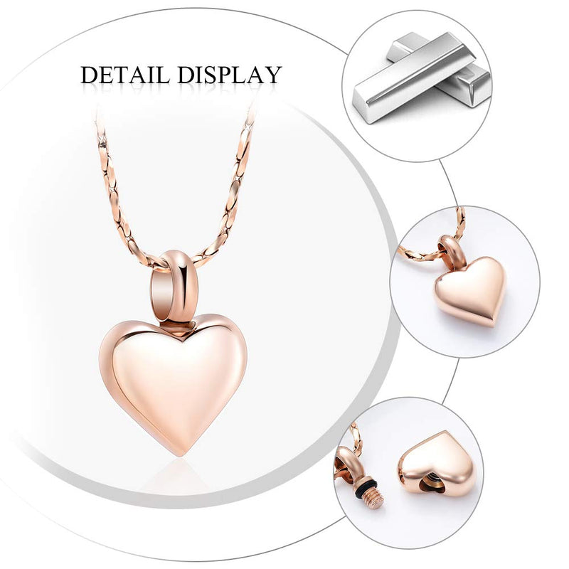 [Australia] - Imrsanl Small Heart Cremation Urn Necklace for Ashes Stainless Steel Memorial Ash Pendant Keepsake Jewelry Rose Gold 