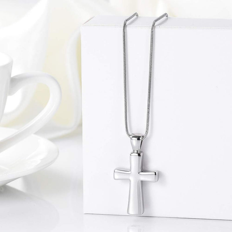 [Australia] - zeqingjw Cross Urn Necklaces Cremation Jewelry for Ashes Pendants Stainless Steel Memorial Keepsake Ash Jewelry Silver 