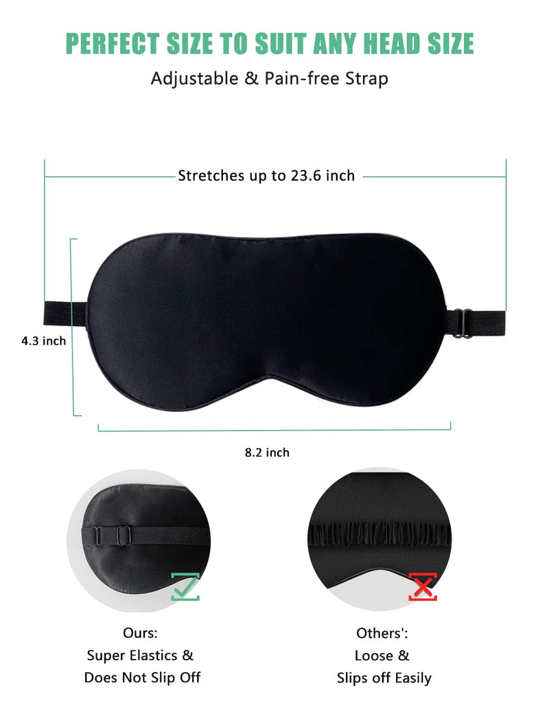 [Australia] - 2 Pack Mulberry Silk Sleep Mask with Adjustable Strap, Sleeping Aid Blindfold for Nap, BeeVines Eye Sleep Shade Cover, 100% Blocks Light Reduces Puffy Eyes Gifts for Christmas 01- Pink & Black 