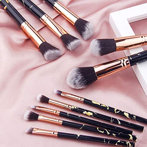 [Australia] - Nevsetpo Marble Makeup Brushes Set with Sponge Silicone Facial Brushes Synthetic Foundation Eyeshadow Contour Face Kabuki Make up Brushes Set for Girls (10+2pcs, Marble Black) 