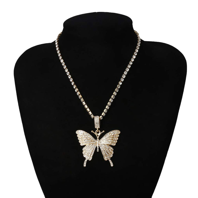 [Australia] - SUNSCSC Dainty Butterfly Choker Necklace Bling CZ Chain Butterfly Pendant Necklace for Women Girl Her Gift Golden big butterfly 