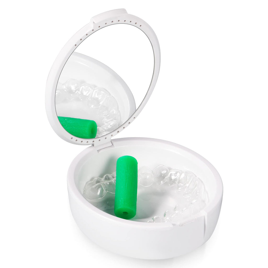 [Australia] - Annhua Denture Retainer Case with Mirror, Denture Box with Vent Holes for Denture, Invisable Aligner, Mouth Guard Brace (White) White 