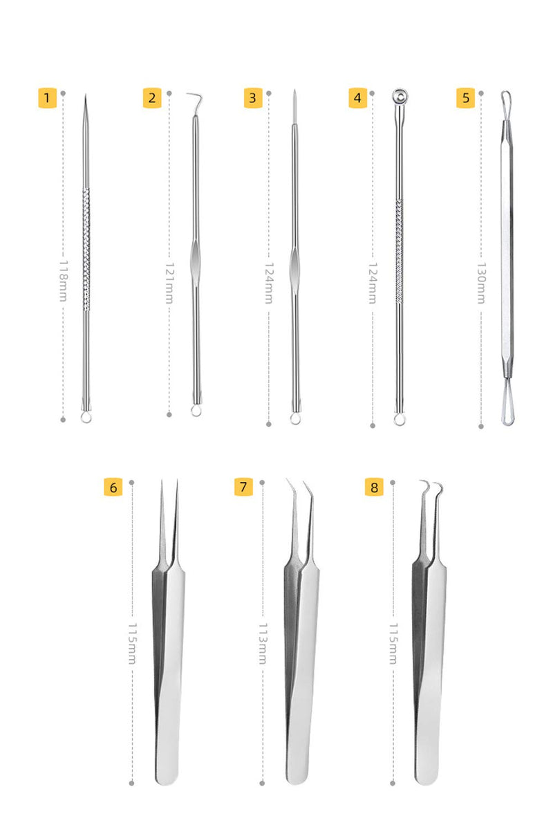 [Australia] - 8 Pcs Stainless Steel Blackhead Remover Pimple Extractor Tool Kit with Metal Case for Pimples, Blackheads, Zit Removing for Face Nose 