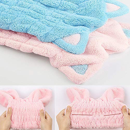 [Australia] - OrangeTag 2Pcs Ultra Absorbent Hair Quick Drying Towel Microfiber Hair Dry Wrap Turban Cute Kitty Ears Cap Bath Tool Hat for Women Girls 