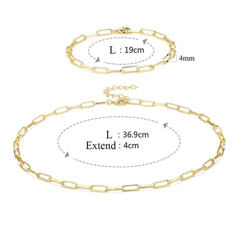 [Australia] - JAYUMO 14K Gold Plated Chain 4mm Dainty Rectangle Link Choker Necklace for Women 16 inch Necklace and 7.5 inch Bracelet Set 