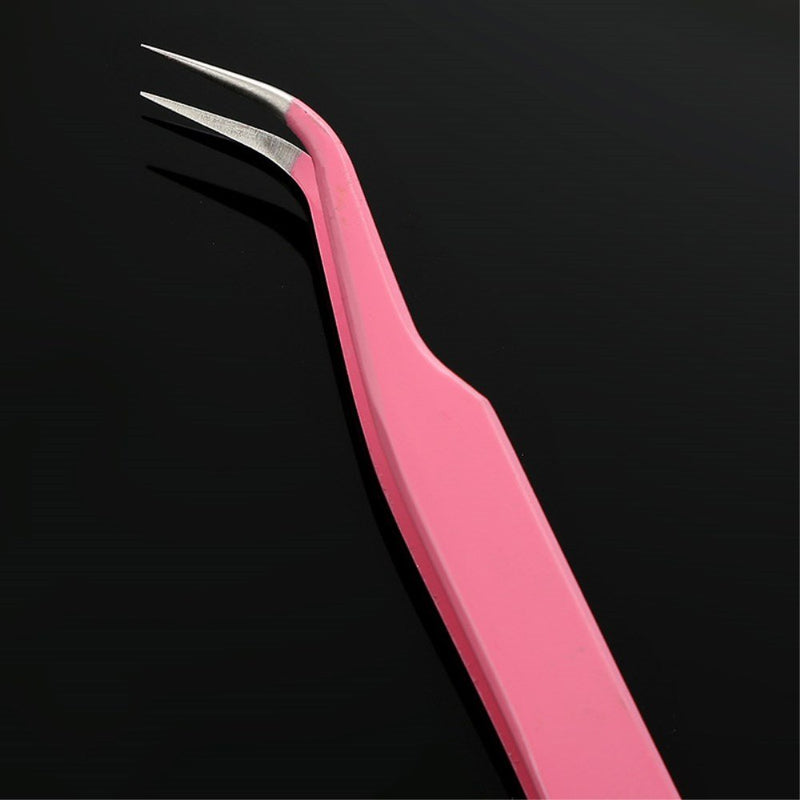 [Australia] - yueton 2pcs Pink Color Coated Stainless Steel Straight and Curved Head Tweezers for Eyelash Extension 