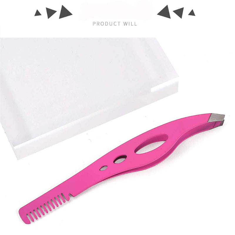 [Australia] - Slant Tweezers-Tweezer Professional Pink Stainless Steel Slant Tip Tweezer-The Best Precision Eyebrow Tweezers with comb 