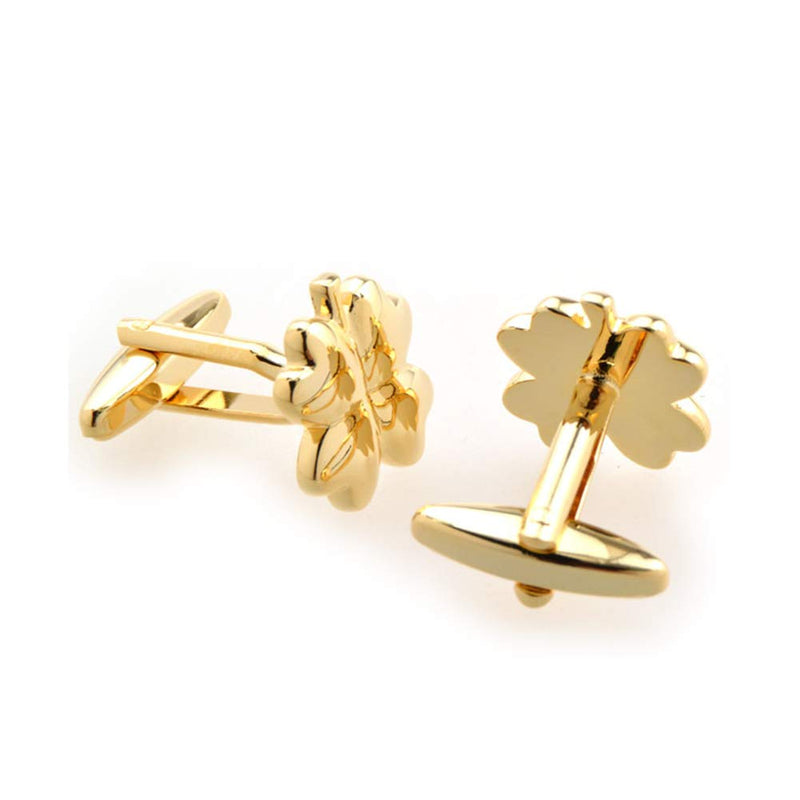 [Australia] - 4 Four Leaf Clover Shamrock Irish Ireland Pair Gold Cufflinks 