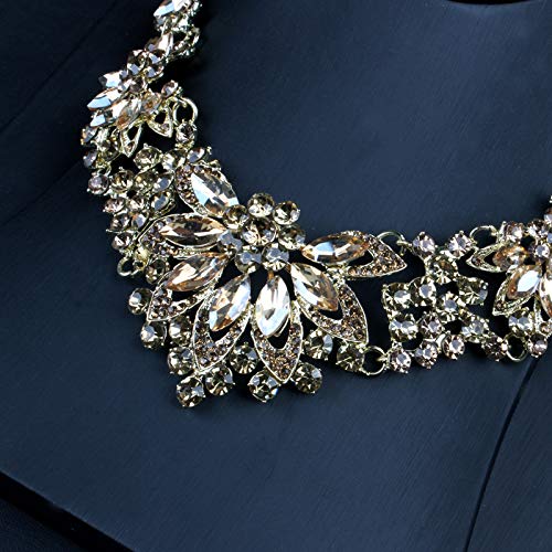 [Australia] - ENUUNO Bridal costume jewelry for women prom gothic jewelry Crystal Choker Pendant Bib Statement Charm Necklace and Earrings wedding jewelry sets for brides Yellow 