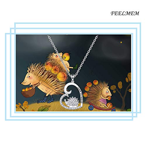 [Australia] - FEELMEM Hedgehog Necklace Cute Animal I Love You Forever CZ Hedgehog Love Heart Pendant Necklace Gift for Women Girls Hedgehog Lover Gift silver 