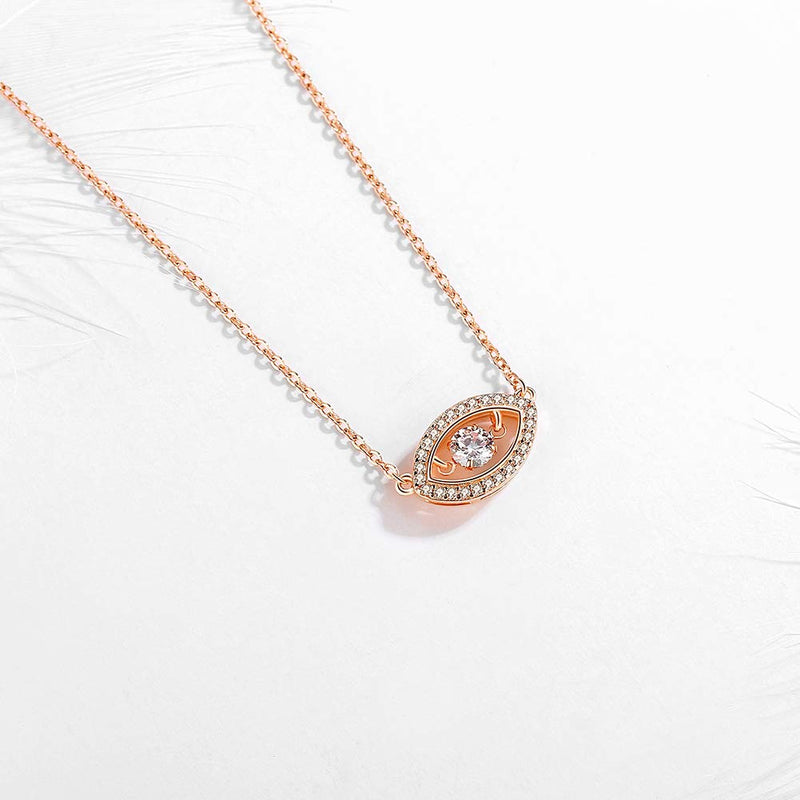 [Australia] - Kaletine Rose Gold Evil Eye Pendant Necklace Sterling Silver Dynamic Cubic Zirconia Solitaire Chain 16-17-18 Inch 