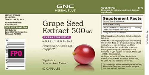 [Australia] - GNC Herbal Plus Grape Seed Extract 500mg - Extra Strength, 60 Capsules, Provides Antioxidant Support 