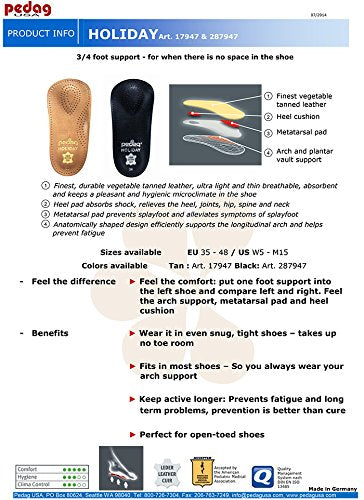 [Australia] - pedag Holiday, German Handmade, Leather 3/4 Orthotic Inserts with Arch Support, Metatarsal Pad and Heel Cushion, for Tight Dress Shoes, Ballet Flats, Black, 1 Pair, US W 9 / M 6 / EU 39 