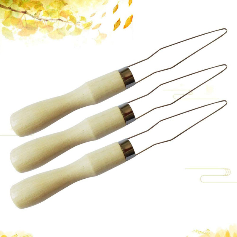 [Australia] - Healifty 3pcs Button Hook Wooden Handle Wire Loop Pull Through Aids Button Helper Button Assist Device for Men Women Elderly 