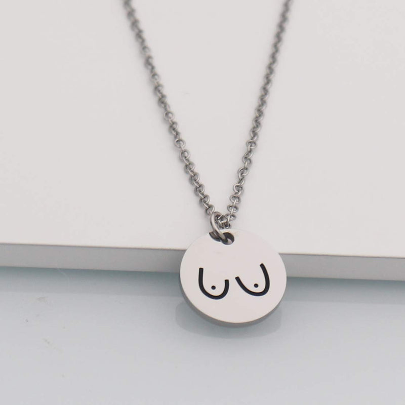 [Australia] - Ankiyabe Boobs Necklace Breast Necklace Feminist Jewelry Silver or Rose Gold Simple Disk Pendant Girl Power Women Right 