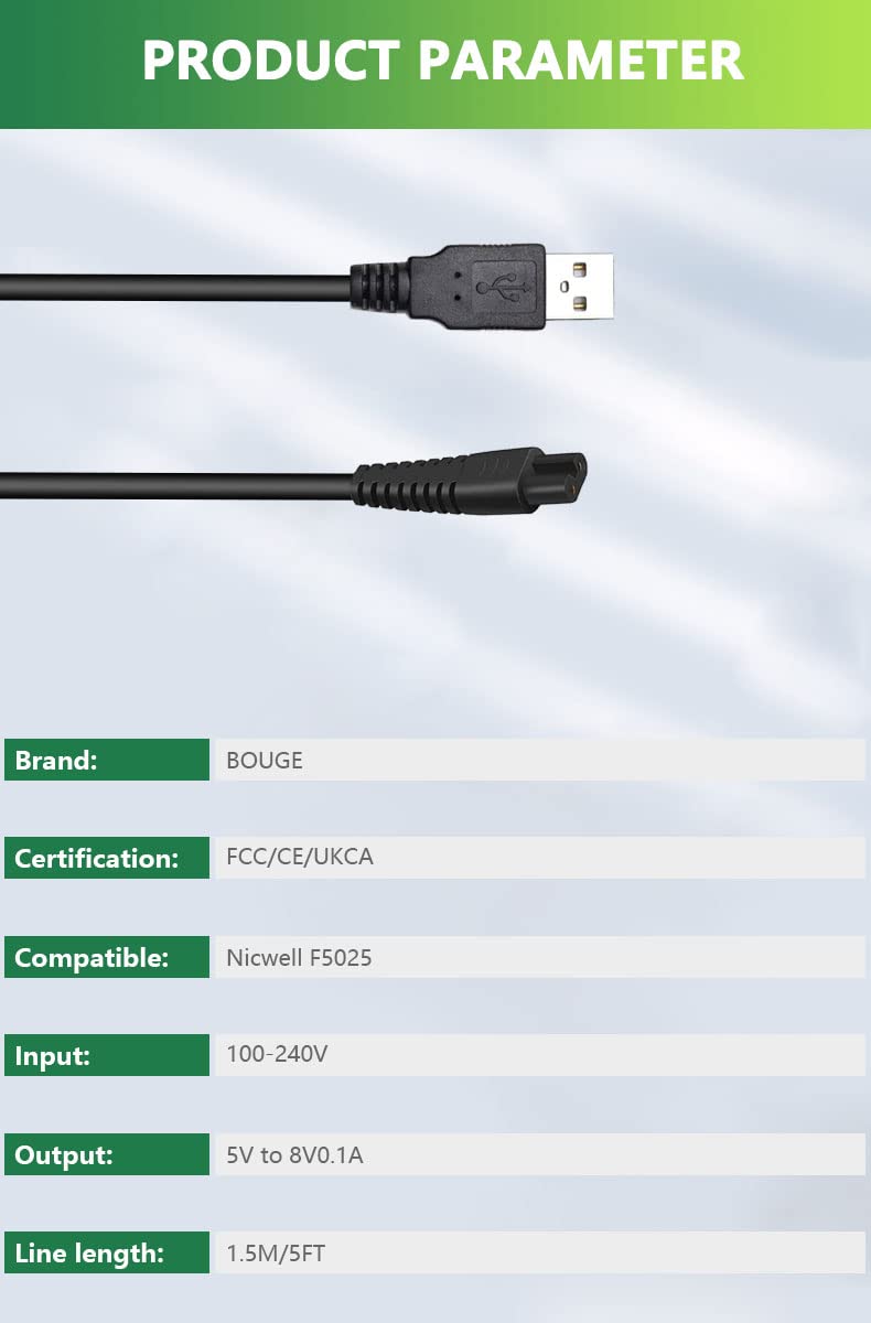 [Australia] - Nicwell Water Flosser Charger Cable for Nicwell Oral Irrigator F5025 Cordless Portable Water Dental Flosser Replacement Power Supply Adapter Cord Black 