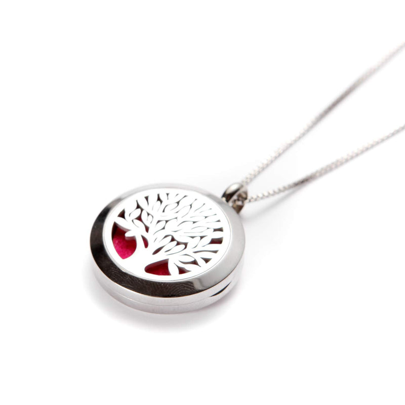 [Australia] - Tree of Life Pendant Aromatherapy Essential Oil Diffuser Stainless Steel Locket Pendant Necklace 5 Felt Pads 