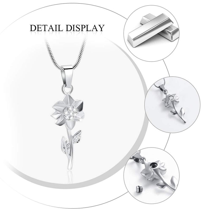 [Australia] - Imrsanl Sunflower Cremation Jewelry for Ashes Urn Pendant Necklace for Ashes Stainless Steel Keepsake Memorial Ash Jewelry Silver 