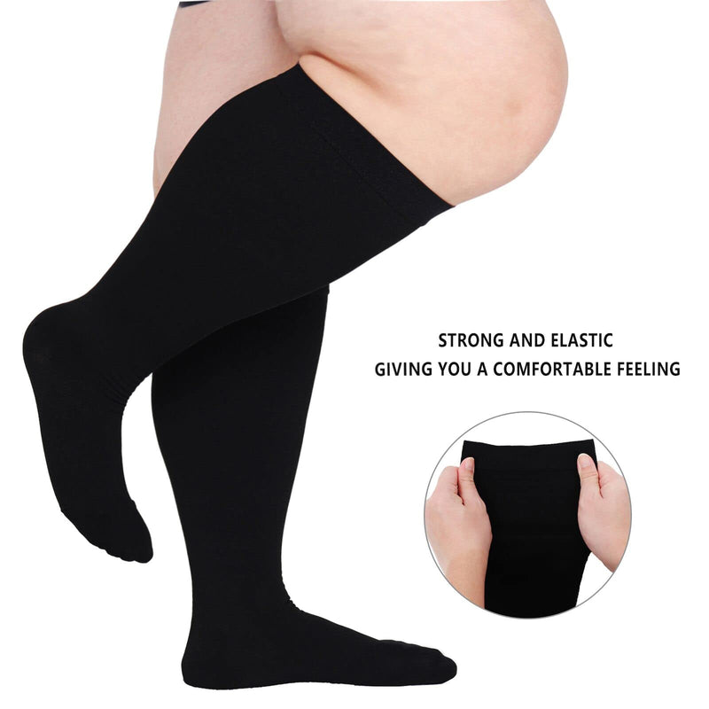 [Australia] - Plus Size Compression Socks Wide Calf Compression Socks for Women Men 20-30 mmHg Support Extra Large Knee High Stockings 5XL Black 5X-Large 