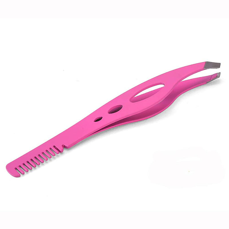 [Australia] - Slant Tweezers-Tweezer Professional Pink Stainless Steel Slant Tip Tweezer-The Best Precision Eyebrow Tweezers with comb 