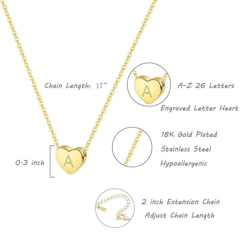 [Australia] - Ovian Heart Initial Necklace for Women 18K Gold Plated Stainless Steel Tiny Heart Pendant Engraved Letter Necklace Personalized Monogram Name Necklace for Girls N 