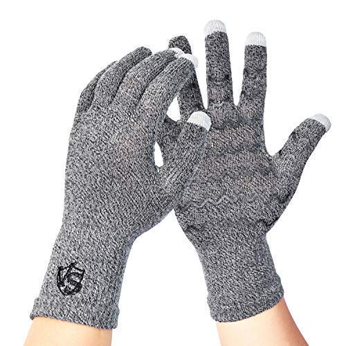 [Australia] - Vital Salveo Full Finger Touchscreen Arthritis Gloves NonSlip Carpal Tunnel-Pair-Light Grey-M Light Grey Full Finger-M 