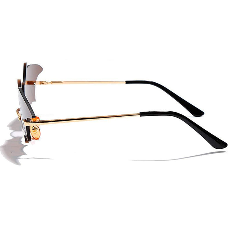 [Australia] - Grainas Retro Bat Rimless Sunglasses for Women Men Small Vintage Batwing Eyewear Novelty Metal Frameless Glasses UV400 Protection Mirrored Purple/Gold 