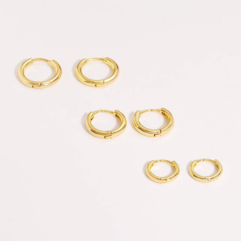 [Australia] - 3 pairs 14K Gold Plated Huggie Hoop Earrings for Women, Minimalist Gold Huggie Hoop Earrings, Simple 3 sizes Hoop Earrings for Women Men gift,Gold and Silver… 