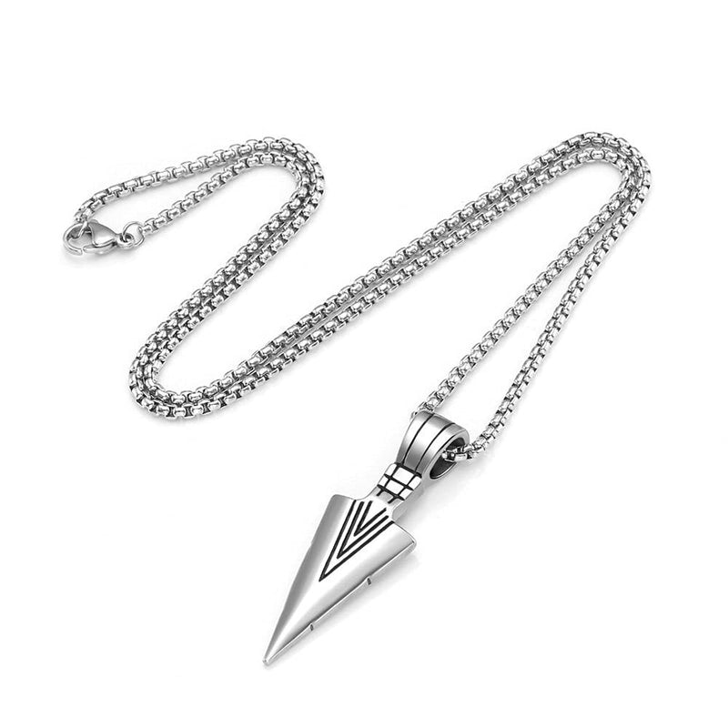 [Australia] - WAINIS 1-3 Pcs Stainless Steel Pendant Necklace for Mens Boys Cool Spearpoint Arrowhead Pendant Chain Necklace Set Black & Silver Tone & Gold Tone A:Silver-tone 