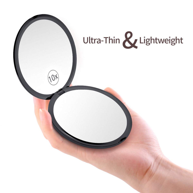 [Australia] - Gospire Pocket Makeup Mirror for Travel, 1X/10X Double Sided Magnifying Compact Handbag Cosmetic Mirror, 4 Inch Ultra-thin Handheld Round Foldable Portable Mirror for Women (Black) Black 