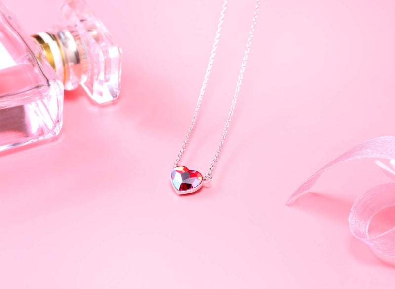 [Australia] - PLATO H Heart Pendant Necklace with Crystals from Swarovski for Women Girl Dainty Jewelry Gift Anniversary Wife Birthday Lover Sweetheart Valentines Day Mothers Red 