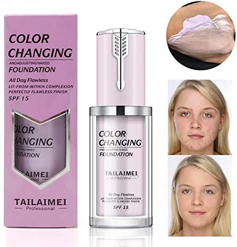 [Australia] - Flawless Colour Changing Foundation, 2 Pack Warm Skin Tone Liquid Foundation Professional Makeup Face Cream Nude Face Moisturizing Liquid Cover Concealer for Women Girls, SPF15 (Purple-1) Purple-1 