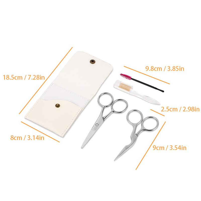 [Australia] - Nose Hair Scissors+Curved Stainless Steel Brow Shaping Scissors (3.5 In) and Spoolie Brush (4 In) with White Case - Perfect for Eyebrow Grooming, Shaping and Trimming 