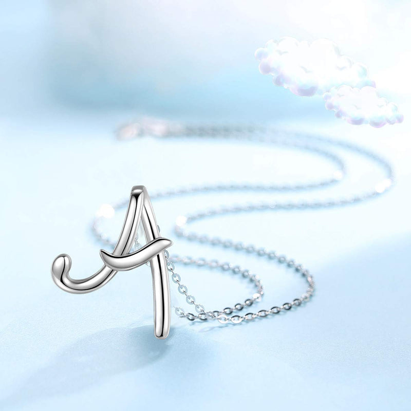 [Australia] - EUDORA Sterling Silver Necklace 26 Letters Alphabet Personalized Charm Pendant with 18inch O-Ring Chain A 