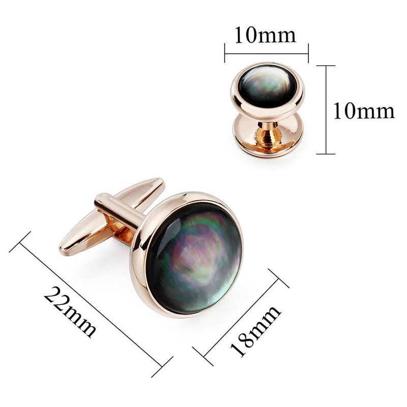 [Australia] - Mens Mother of Pearl Cufflinks and Dress Studs Set for Wedding Party Rose Gold & Black Lip Shell Stone 