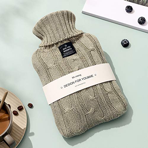 [Australia] - OliviaLiving Hot Water Bag Hot Water Bottle 2 Liters Heat Up and Refreezable Hot Cold Pack with Knit Cover for Pain Relief Hot Cold Therapy Pea Green 