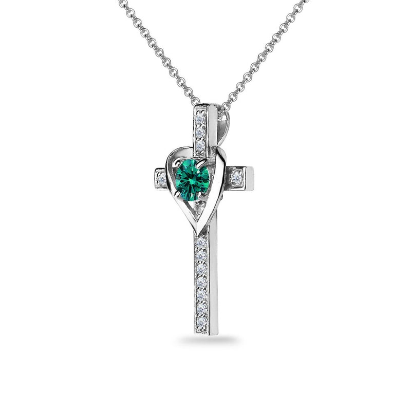 [Australia] - Sterling Silver Heart in Cross Pendant Necklace Made with Swarovski Crystals December - Blue 