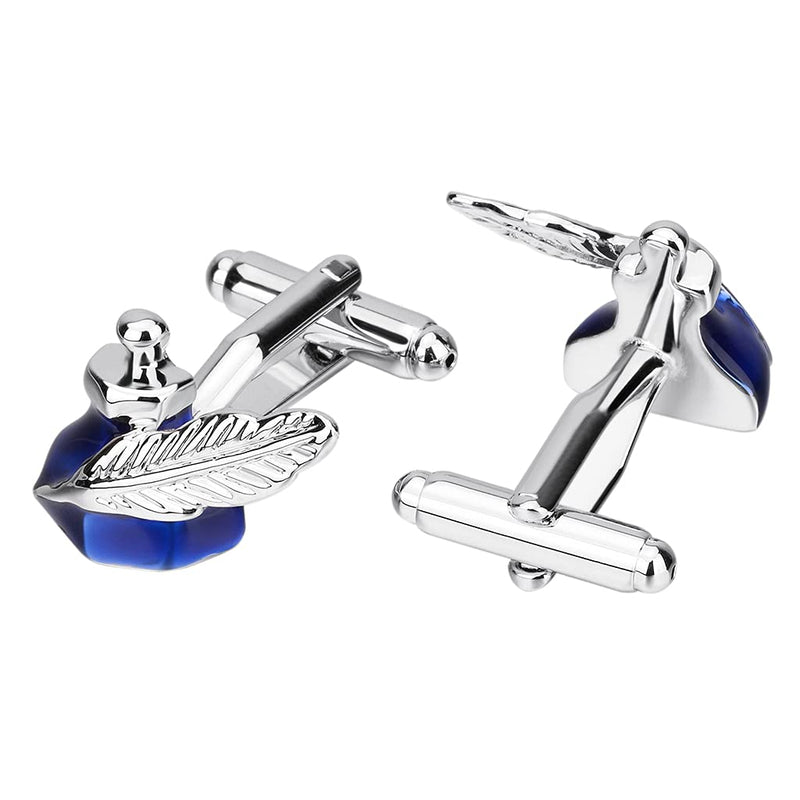 [Australia] - SAVOYSHI Retro Europe Blue Ink tank Cufflinks for Mens Business Shirts Stainless Steel Feather Cuff links Husband Gift 