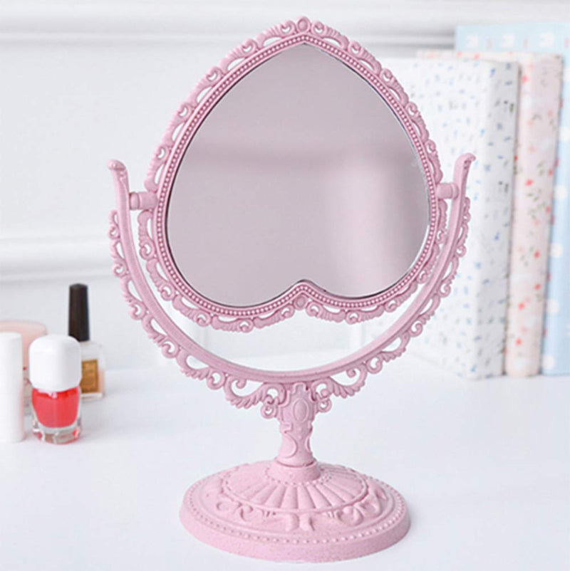 [Australia] - AKOAK 1 Pack Simple and Detachable Double-Face Heart-Shaped Makeup Mirror Can Rotate The Dressing Table（Four-Color） (Pink) Pink 