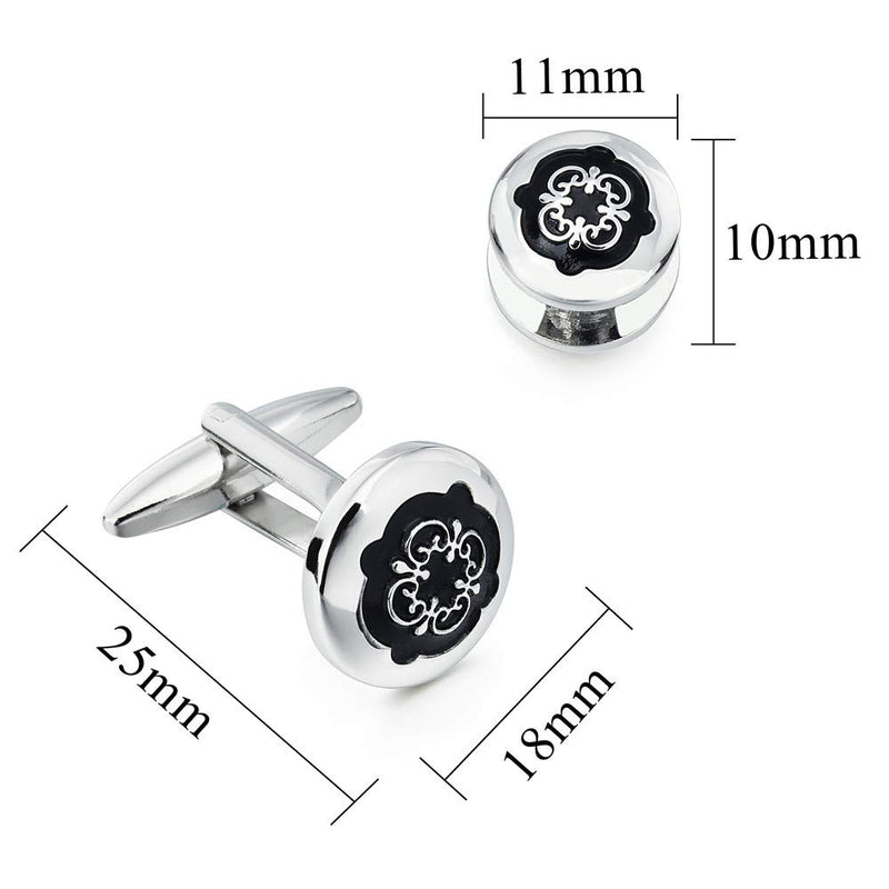 [Australia] - HAWSON Cufflinks and Studs for Men-Flower Pattern Men Fashion Tuxedo Shirt Silver Cufflinks and Studs Set for Regular Weeding Business Accessories 40141 