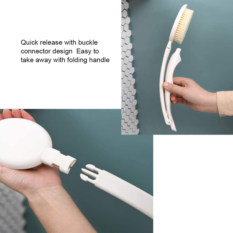 [Australia] - LFJ Bath Brush, 3 in 1 Foldable Long Handle Body Back Scrubber with Brush Sponge Pumice Head for Shower, Exfoliating or Dry Skin Brushing Nylon Bristle 