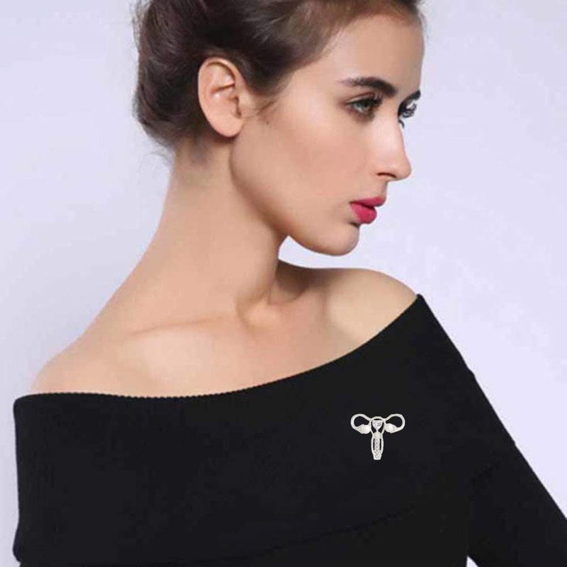 [Australia] - AILUOR Personality Female Body Organ Uterus Ovary Crystal Gynecology Medicine Symbol Pearl Brooch Pin for Gynecologist Medical Doctors Nurse Gifts Jewelry Silver 