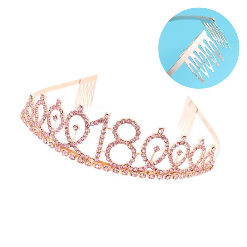 [Australia] - Minkissy Birthday Crown 18th Rhinestone Birthday Tiara with Comb Crystal Princess Tiara Headband for Birthday Party(Rose Gold) rose golden 18th 