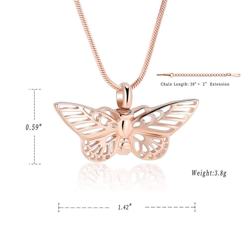 [Australia] - Minicremation Cremation Jewelry for Ashes Memorial Keepsake for Beloved's Ashes Urn Pendants Butterfly Cremation Necklace for Ashes Rose gold 