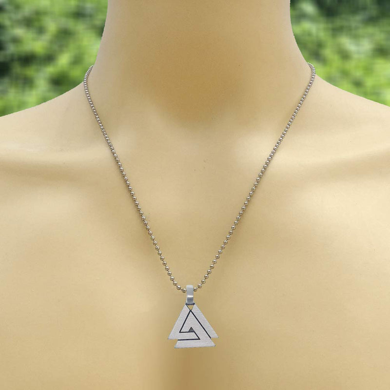 [Australia] - 2 Sided Odin Valknut Celtic Pewter Boys Girls Unisex Men Pendant Necklace Charm w Silver Ball Chain 