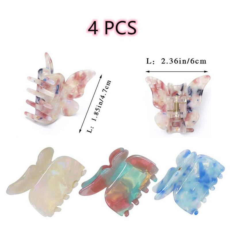 [Australia] - 4 Pcs Butterfly Hair Claw Clips Vintage Hair Clamps Non-slip Hair Claw Jaw Clips Hair Catcher Barrette Head Piece for Women Girls Fashion Accessories Headwear 