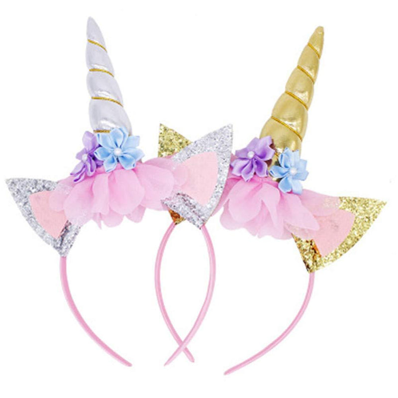 [Australia] - Unicorn Horn Headband Flower Ears Headband Rainbow Color Different Design for Girl Party Birthday Cosplay Festivals Yellow 