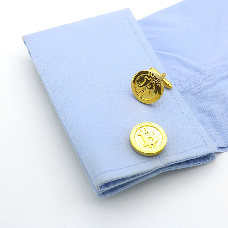 [Australia] - iGame Men's Bitcoin Cuff Links Quality Brass Material Golden Color Coin Design Cufflinks with Gift Box 