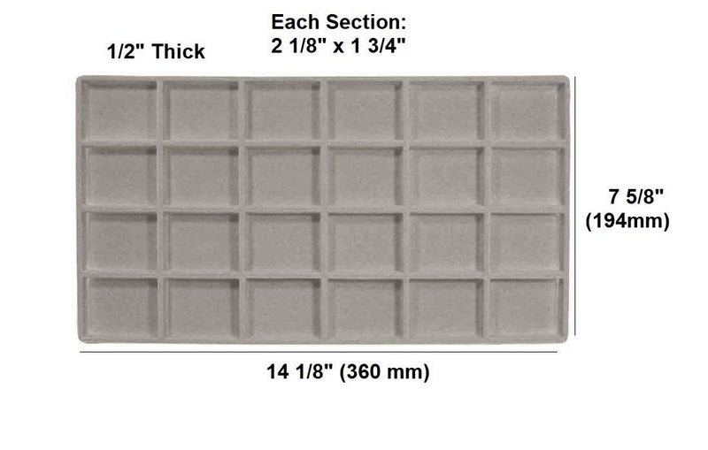 [Australia] - 888 Display USA - 3 Pcs Grey 24 Slot Coin Jewelry Showcase Display Tray Flocked Inserts 