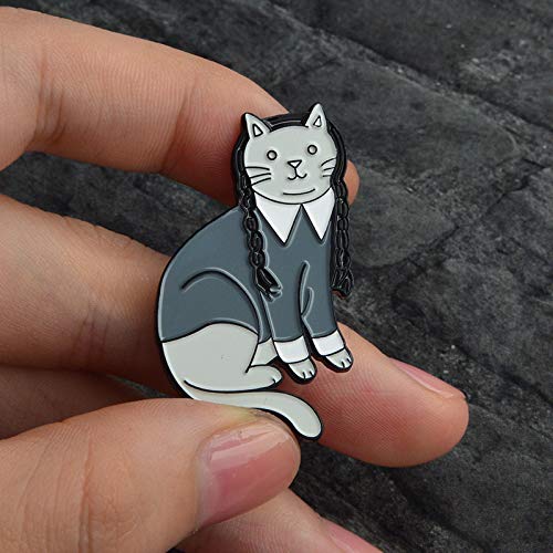 [Australia] - MIXIA Gothic Style Wednesday Adamdams Enamel Brooch Adams Cartoon Cat Pin Personality Unique Collar Backpack Jewelry Accessories 